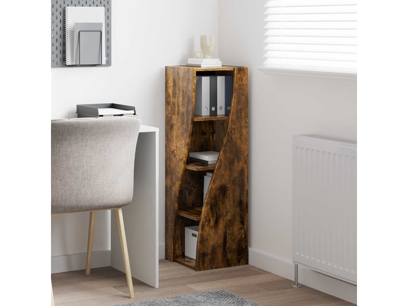  Meuble d'angle, meuble de rangement salon 32x32x102cm bois d'ingénierie chêne fumé  - Conforama D