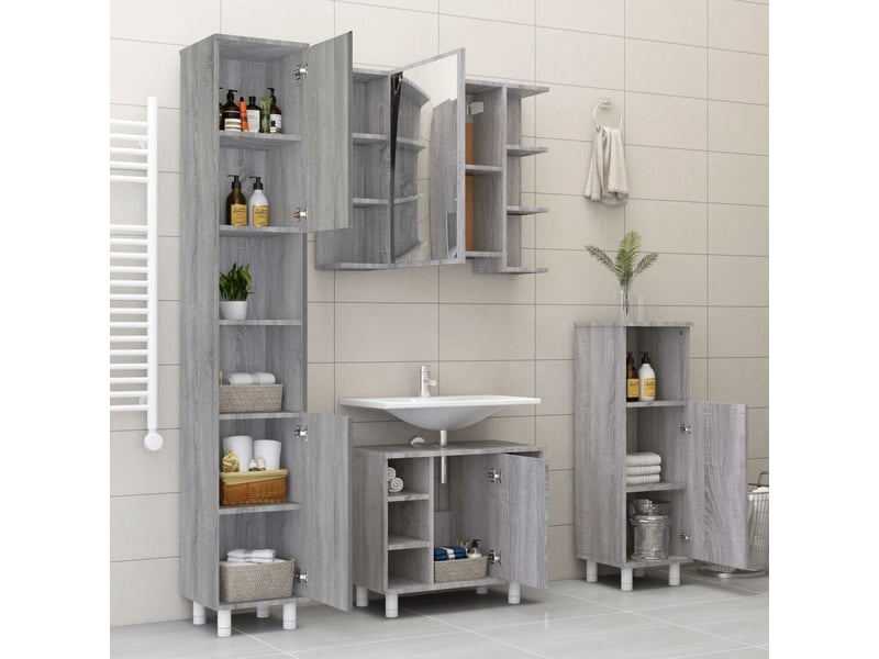 Ensemble d'armoires de salle de bain 4 pcs sonoma gris cf63027 - Conforama C