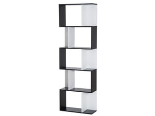 Bibliothèque en bois à 5 étagères avec séparateur, 60 x 24 x 184,5 cm, noir et blanc