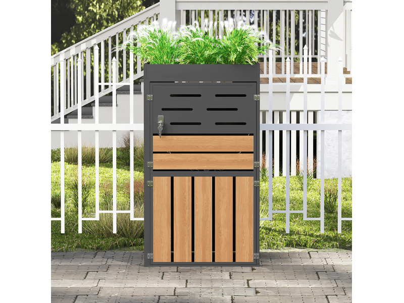 Armoire extérieure 66x80x128 cm – gris – bac à plantes intégré, ventilation à lamelles et fermeture verrouillable - Conforama E