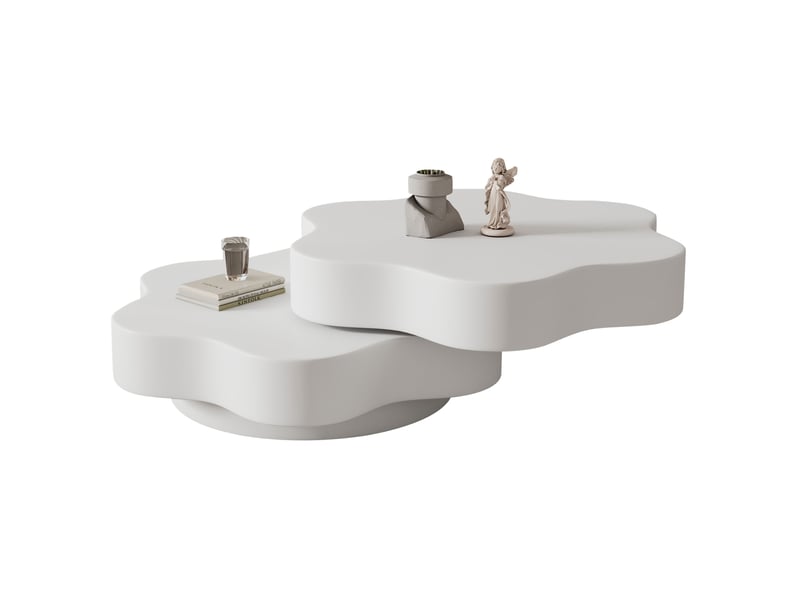  Table basse fleur 74,8x67,5x31 cm pivotante à 360° en mdf crème blanc  - Conforama A