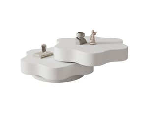 Table basse fleur 74,8x67,5x31 cm pivotante à 360° en mdf crème blanc