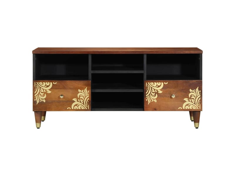  Meuble tv - banc tv - meuble de rangement marron miel 100 x 33 x 46 cm bois de mangue massif  - Conforama C