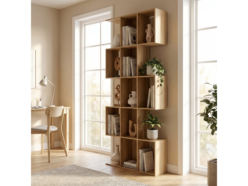  Bibliothèque en forme de s à 5 niveaux pour salon, chambre, bureau, 80 x 24 x 200 cm, chêne  - Conforama C
