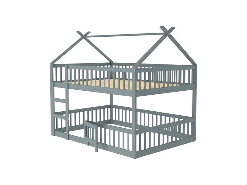  Lit étage pour enfant 140*200 cm, escalier intégré, cadre en bois massif, style loft, coloris gris  - Conforama A