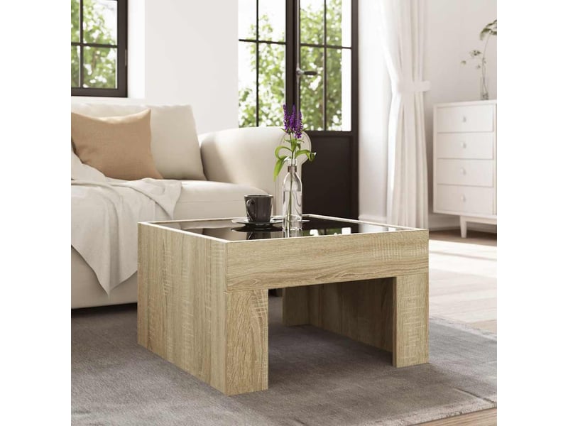  Table basse - table de salon - table à thé avec led infini chêne sonoma 50x50x30 cm  - Conforama D