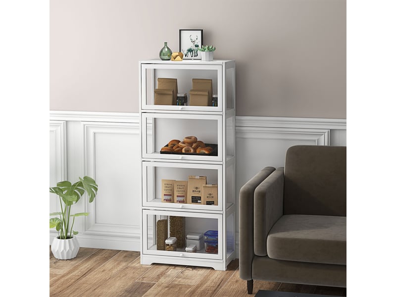  Vitrine pour collection buffet salon meuble de rangement à 4 niveaux avec portes à abattant, 59 x 30 x 139 cm, blanc  - Conforama D