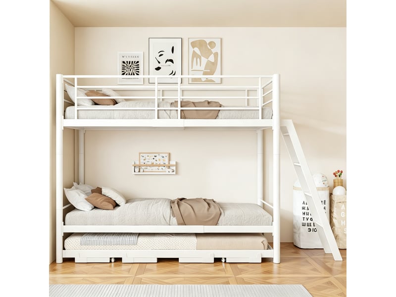  Lit superposé modenvie avec lit gigogne 90 x 200 cm métal blanc  - Conforama D