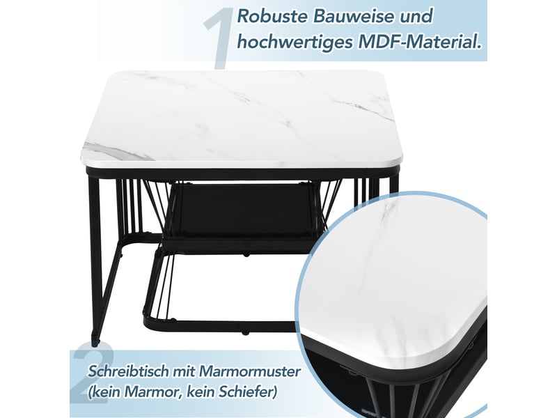  Table basse carrée 65x65 cm - effet marbre, structure acier blanc, design moderne  - Conforama E