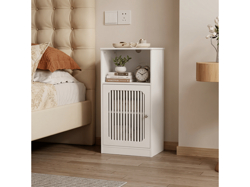  Meuble bas de salle de bain 1 porte persienne mdf blanc 36 x 30 x 86 cm W3180P518891 - Conforama E