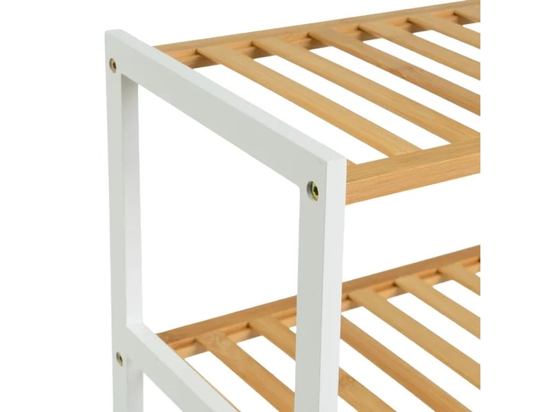 Étagère à chaussures 2 niveaux en bambou naturel & blanc, capacité 6 paires - longueur 69 x profondeur 24 x hauteur 31 cm - Conforama D