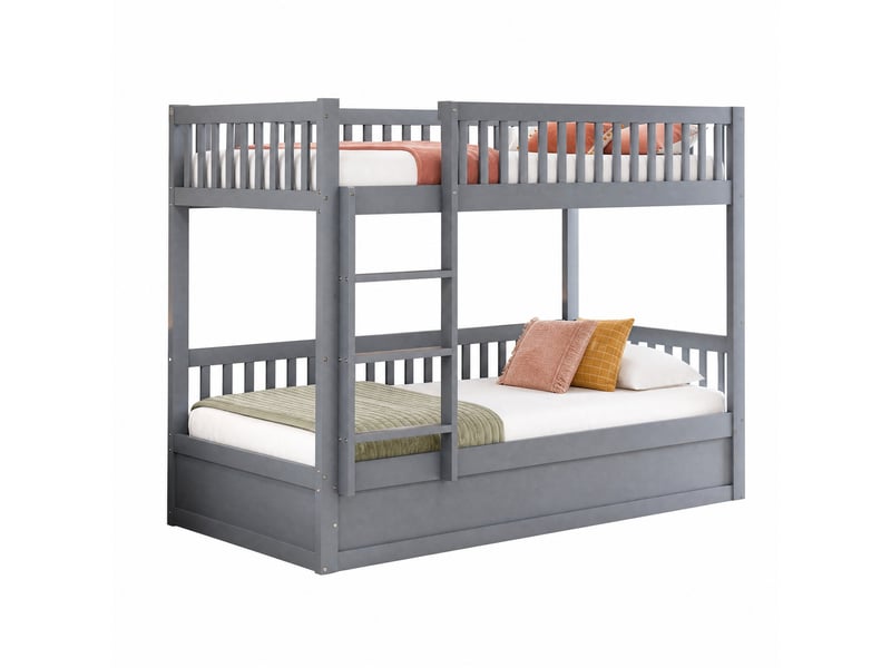  Lit superposé enfant 90 x 200 cm gris avec rangement hydraulique  - Conforama A