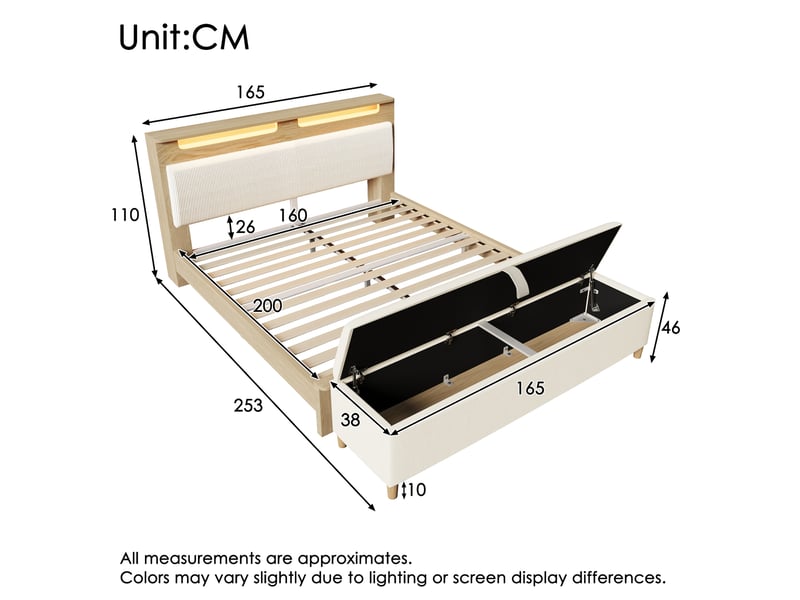  Lit coffre 160x200 avec banc de lit, led et matelas cravdom  - Conforama E