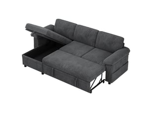 Canapé d'angle convertible 3 places 214 x 138,5 x 89 cm, couchage 214 x 177 cm, méridienne réversible avec coffre, usbtype-c, velours côtelé gris