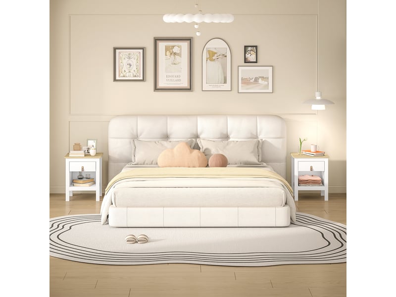  Lot de 2 tables de chevet avec tiroir et compartiment ouvert, 45 x 40 x 55 cm, blanc  - Conforama D
