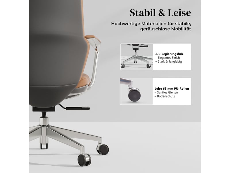 Fauteuil de bureau classique en cuir véritable bicolore noir et marron, mécanisme inclinable jusqu'à 127° - Conforama E