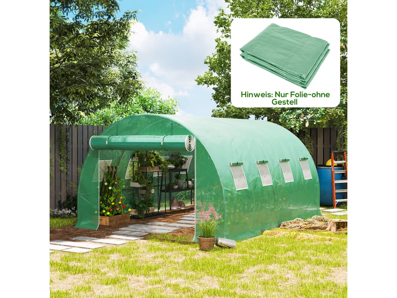  Bâche de rechange pour serre, résistante aux intempéries, 400 cm x 300 cm x 200 cm, transparente, en film vert uniquement  - Conforama C