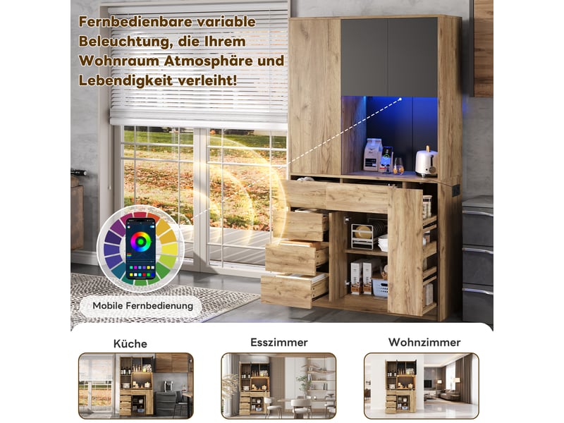 Meuble haut de cuisine avec led, prises et étagère à épices 105x40x185 cm  - Conforama D