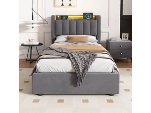 Lit coffre 90x190 cm <strong>MAISENTIEL</strong>  <strong></strong> coloris gris