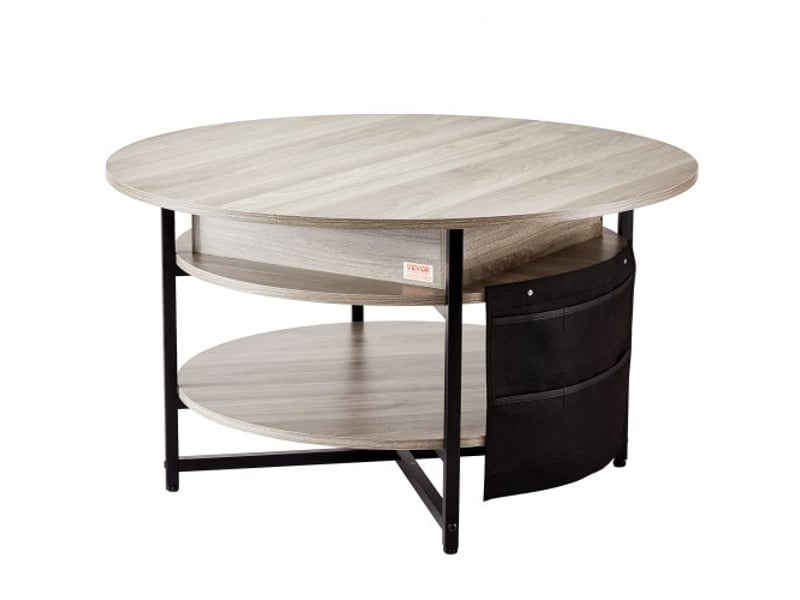  Table basse avec plateau relevable, 900 x 900 x 510 mm, table basse de salon ronde avec poches de rangement supplémentaires, capacité de 50 kg, table basse pop-up pour le salon, gris foncé  - Conforama B