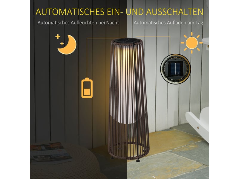  Lampe de sol solaire extérieure en polyrotin marron lanterne led crépusculaire ip44 pour terrasse  - Conforama B
