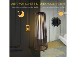 Lampe de sol solaire extérieure en polyrotin marron lanterne led crépusculaire ip44 pour terrasse