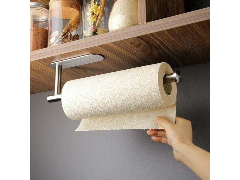  Porte-rouleau de cuisine, aucun perçage requis, porte-rouleau de cuisine, porte-rouleau pratique autocollant pour éléments bas, acier inoxydable  - Conforama D