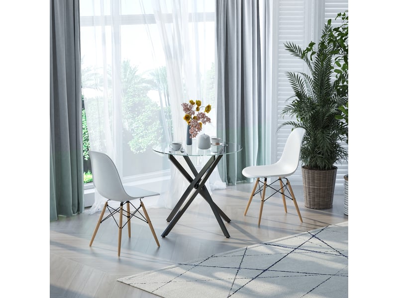  Table basse ronde avec plateau en verre trempé transparent et pieds croisés en métal, style moderne, idéale pour le salon, ø80 x 75 cm, noire.  - Conforama C