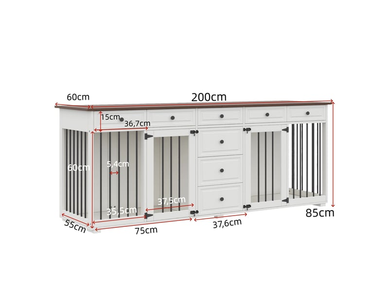 Meuble‑cage 200x60x85 cm – noyer et blanc – 8 tiroirs, 2 espaces séparés avec fermetures - Conforama C