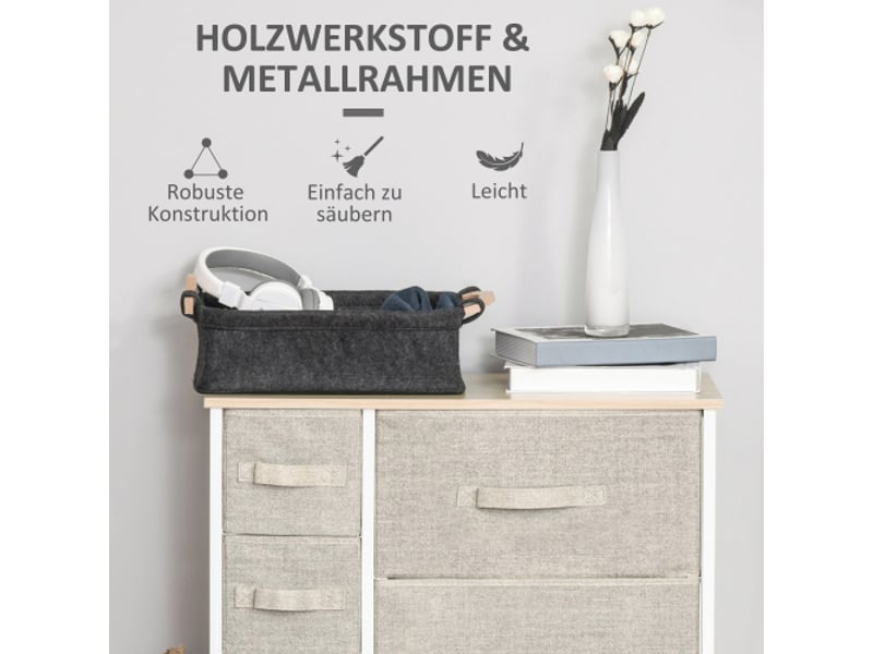  Commode grise 7 tiroirs pliables en tissu 63,5x30x71 cm, meuble de rangement gain de place  - Conforama D