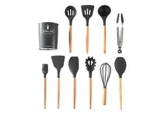 Ensemble de 11 ustensiles de cuisine en silicone avec boîte de rangement, résistants à la chaleur