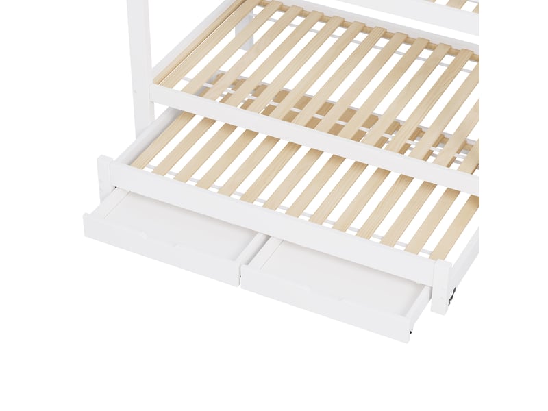  Lit superposé blanc 90 x 200 cm avec lit gigogne, escalier de rangement et armoire intégrée  - Conforama R