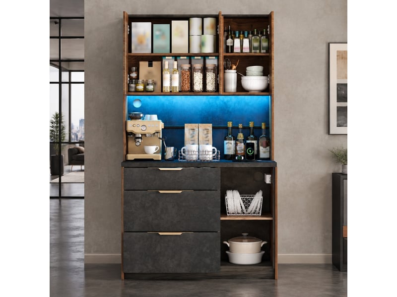  Buffet haut 4 portes 3 tiroirs led avec prises 100 x 40 x 180 cm evryae  - Conforama C
