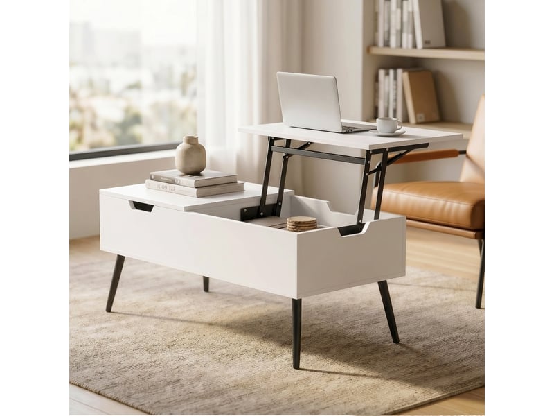  Table basse relevable blanche 100 cm - rangement caché - 100x50 cm - salon  - Conforama D