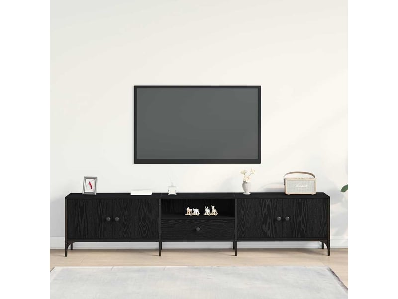  Meuble tv - banc tv - meuble de rangement 200 x 25 x 44 cm chêne noir bois d'ingénierie  - Conforama D