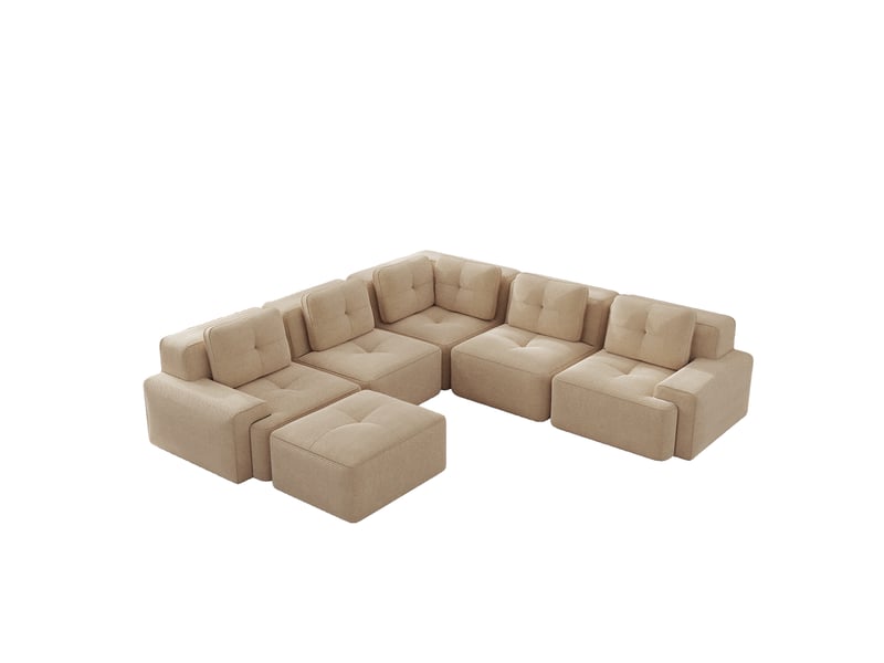 Grand canapé panoramique modulable velours côtelé beige – 295 x 295 x 69 cm Fay Lum - Conforama A