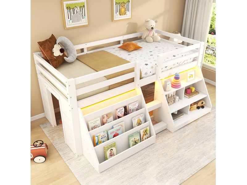  Lit mi-hauteur enfant 90x200 cm avec rangements led blanc  - Conforama E
