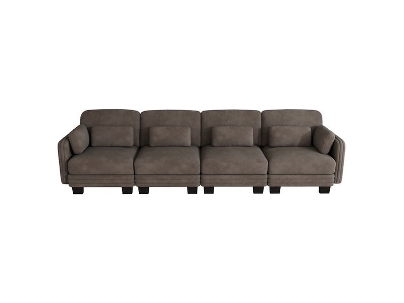Canapé modulable - 4 places - coussins d'accoudoirs - tissu chenille - mobilier de salon - configuration flexible - brun CozyNest - Conforama A