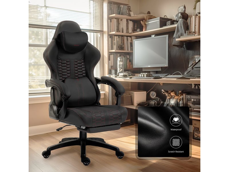  Fauteuil gaming big &amp; tall – similicuir pu – repose-pieds – charge maximale 180 kg – noir  - Conforama E