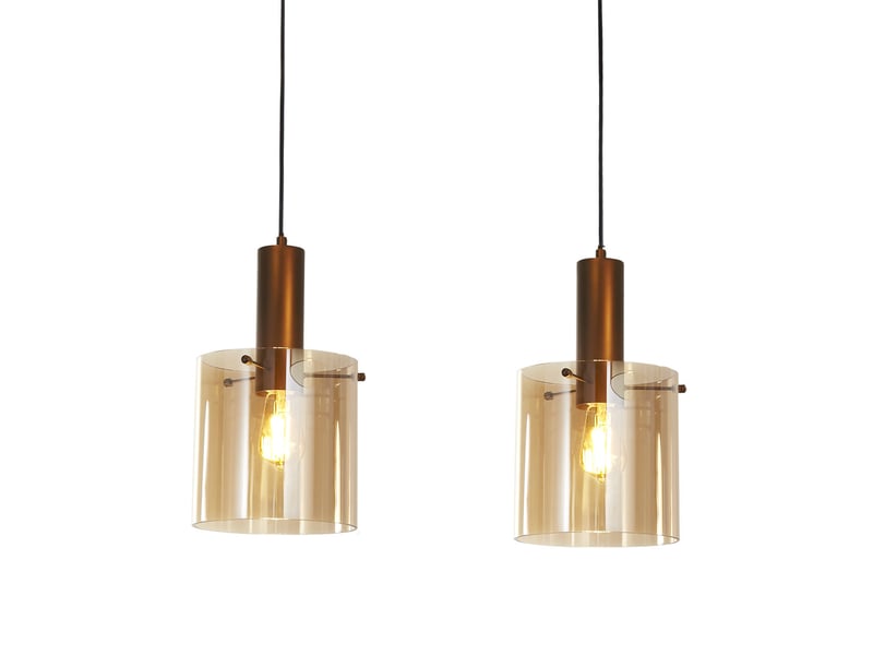  Searchlight sweden suspension à 3 lampes, verre moka et ambré, 3 douilles e27  - Conforama D