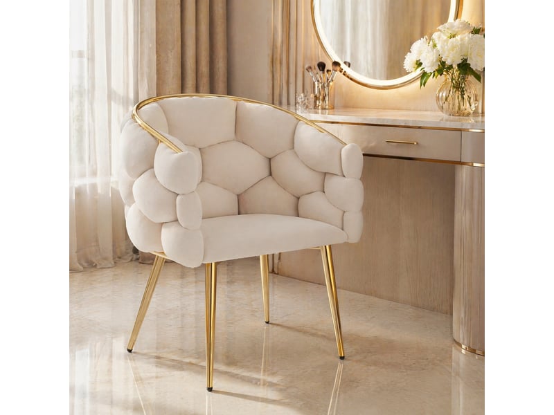 Chaise de salle à manger lot de 4 en velours avec dossier rembourré et pieds métalliques dorés beige, 44×41×74 cm - Conforama C