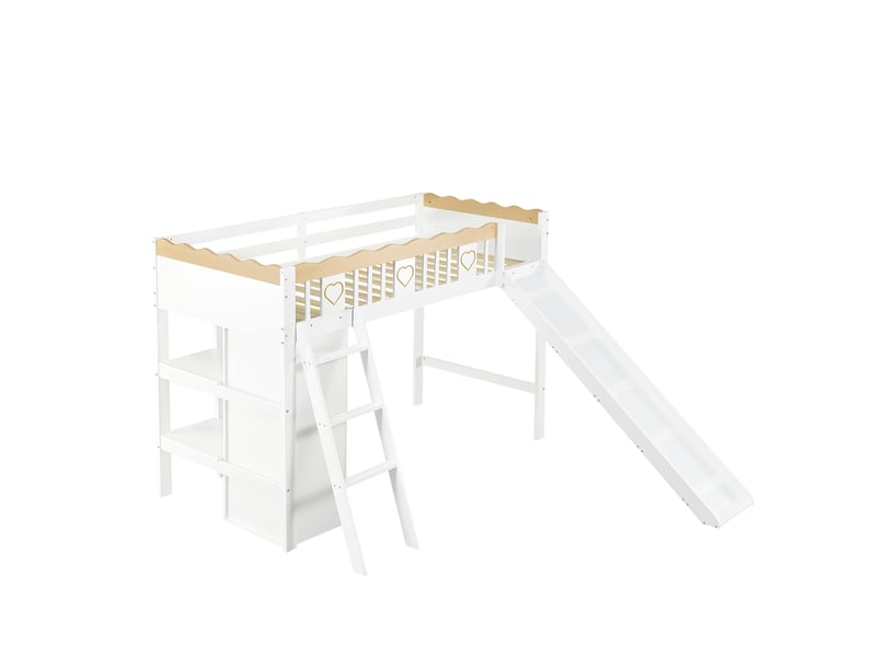  Lit mezzanine 90x200 avec armoire et rangement, pin et mdf blanc  - Conforama D