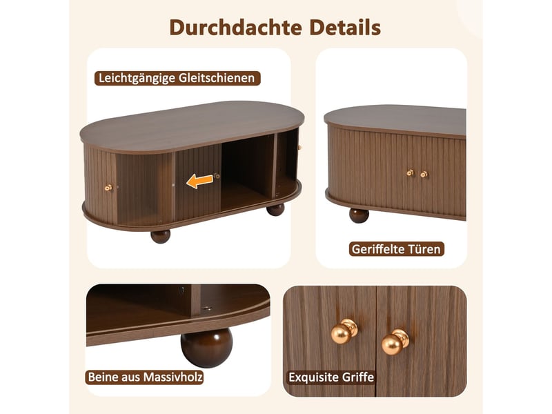  Table basse 100x50x40, noyer avec rangement et portes coulissantes multifonction compact table basse bois  - Conforama D