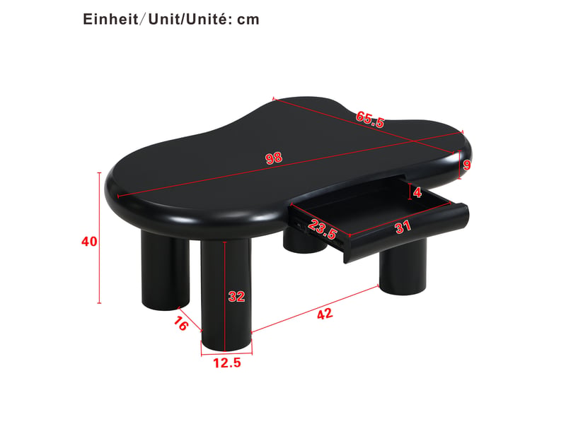  Table basse 98x65,5x40 cm design nuage avec tiroir, éclairage led 16 couleurs, contemporain, pour le salon, mdf, noir  - Conforama C