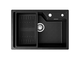 Cecipa max évier en granit 65x45 cm - évier de cuisine noir - avec système d’évacuation et panier égouttoir