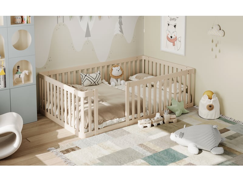  Lit enfant 90 x 200 cm, cadre de lit simple, barrières de sécurité, 1 place, structure multifonction, ligne épurée, bois massif Morn Vibe - Conforama D