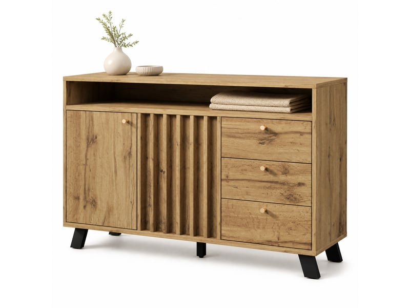 Buffet bas vintage 2 portes et 3 tiroirs chêne foncé 120 x 40 x 85 cm  - Conforama A