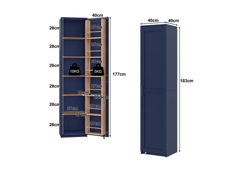  Armoire de rangement haute avec portes et étagères réglables – placard 40x40x183 cm – cuisine, salon, salle à manger  - Conforama C