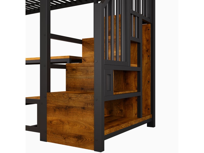  Lit mezzanine,90x200 cm,avec bureau, rangements, led et ports usbusb-c,noir  - Conforama D