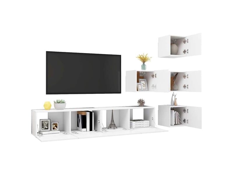  Ensemble de meuble tv - banc tv - meuble de rangement 6 pcs blanc bois d'ingénierie  - Conforama E